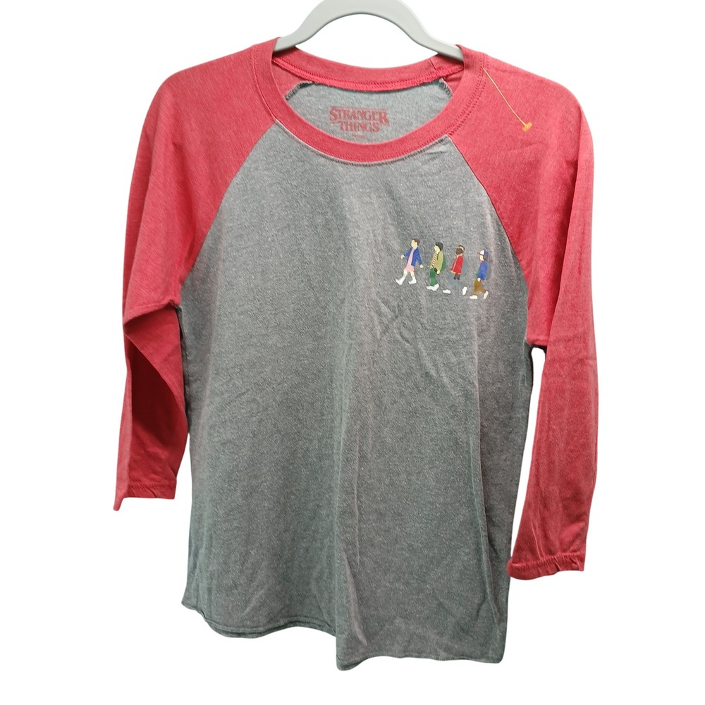 Stranger Things Graphic‎ Baseball Tee Red Grey Kids Walking Graphic Print Size S